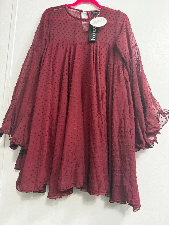 Boohoo Ruby Red Textured Swing Mini Dress - Picture 4 of 5